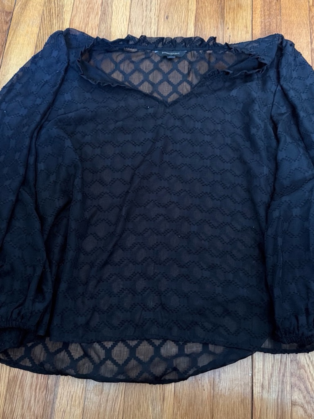 Banana Republic Black Sheer Lace-Pattern Long Sleeve Blouse